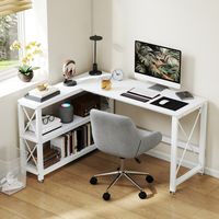 Bureau d'angle modulable réversible étagère métal 135x110x75 cm blanc