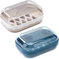 Lot de 2 boîtes à savon de voyage en foamie, étanche, porte-savon avec drainage, facile à nettoyer, porte-savon avec couvercle, boîte à savon avec filet à bulles