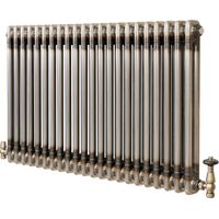 Traditional 2 Column Radiator & Valves - 600 x 1010mm - Raw Metal