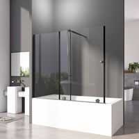 115x140 cm Badewannenaufsatz Schiebetür Duschwand für Badewanne mit Schiebetür, Schiebetür Duschtrennwand aus 6mm ESG Sicherheitsglas, Schwarz