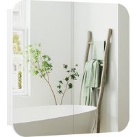 Meuble de salle de bain avec miroir, design aux bords arrondis, 2 portes, étagères réglables, 68 x 13 x 66 cm, blanc
