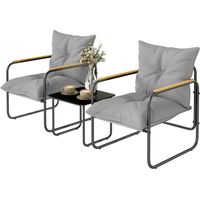 Ensemble Bistrôt 3 Pièces, Meubles Extérieur Métal avec Coussins, Gris Foncé