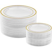 Assiettes en plastique doré - 25 assiettes plates et 25 assiettes à salade - Assiettes jetables pour fêtes