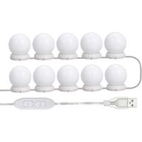 LED-Spiegellicht-Set für Schminktisch, mit 10 einstellbaren Glühbirnen, 10 Helligkeits- und 3 Beleuchtungsmodi, USB-Typ, Weiß - Weiß