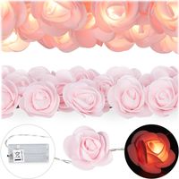Relaxdays - Guirlande lumineuse Roses, 20 LED à piles, blanc chaud, décor rose pour mariage, fiançailles, Saint-Valentin