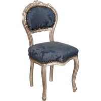 Biscottini – Fauteuil Louis XVI argenté en hêtre massif – Rembourré en tissu bleu – Dimensions 90x45x42 cm – Confort exceptionnel pour salon et chambre