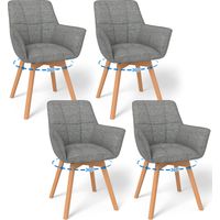 LEWE Lot de 4 Chaises de Salle à Manger Pivotantes avec Accoudoirs, Fauteuil Rembourrée avec Dossier en coton, Gris Foncé