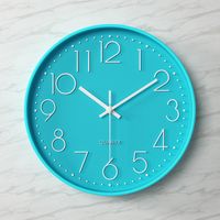 Reloj de pared redondo silencioso de fácil lectura con números grandes para cocina, dormitorio, oficina, escuela, azul verdoso