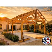 Carport bois Douglas 21 m² double pente – Abri camping-car et bateau – Structure 6 poteaux – Garantie 10 ans – Cpbf