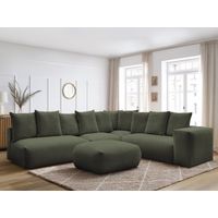 BOBOCHIC - Canapé d'angle fixe modulable VOLTAIRE avec 2 chauffeuses 2 places, 1 angle et 1 chauffeuse 1 place tissu chiné avec pouf Angle droit Vert