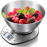 Ahlsen Báscula de cocina electrónica multifuncional de precisión con pantalla digital grande y recipiente de acero inoxidable - 5 kg