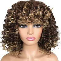 Short Curly Afro Wigs for Black Women Curly Wig with Bangs Natural Afro Wigs for Cosplay Party