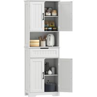 Credenza Cucina con 2 Armadietti e Cassetto, Piano Centrale Aperto e Ripiani Regolabili, Bianco