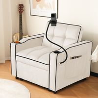 Fauteuil relax avec porte-gobelet et support pour téléphone, faureuil transformable en lit simple, blanc, 83x167x76 cm