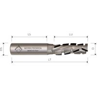 MTEC020.12 - FRESA HELICOIDAL DE DIAMANTE Z2+2 CUERPO DE ACERO PCD H2,5 MM - MOBILTECNICA .12D16 LU 46 DS20 LT106 Z(2+2)(12DP+1HW) AX20° IZQ H2,5