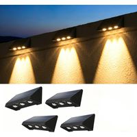 Lot de 4 Appliques Solaires Extérieures à 3 Faisceaux - Lampe Murale et Clôture LED Blanc Chaud, Étanche IP65, Batterie 1800mAh