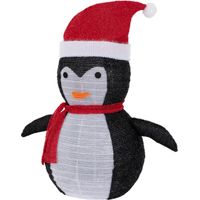 ECD Germany Pingouin de Noël à 30 LED avec Bonnet et Écharpe, Hauteur 68cm, Décoration de Jardin, Éclairage Blanc Chaud, Minuterie, Fonctionne sur Piles, Intérieur-Extérieur, Pliable, Figurine de Noël