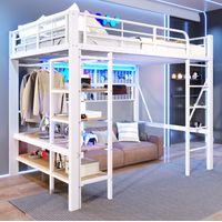 Cama Alta 140x200 Cm Estructura Metal Con LED