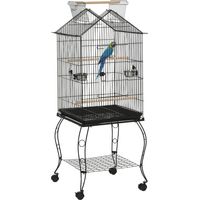Jaula de Pájaros con Soporte Ruedas Bandeja Extraíble y Comederos para Canarios Periquitos 50x58x137-145 cm Negro