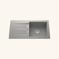 Cuisissimo – Évier résine gris béton 100x50 cm – 1 bac réversible avec vidage manuel – Bonde et siphon inclus – Pour meuble sous évier 60 cm