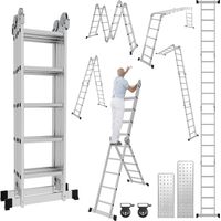 Wolketon 7 in 1 Escalera plegable articulada 4x5 escalones, andamio multifuncional, separador de pared, escalera de tijera, 2 plataformas de trabajo