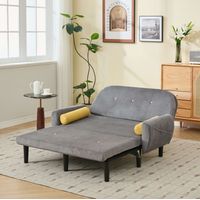 Sofá multiforme de pana gris con espuma y hierro, respaldo ajustable, desmontable, con 2 cojines redondos