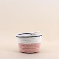 Panier en corde rose et blanc 16x11cm