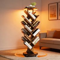 Bibliotheque en forme - Bibliothèque rotative 16 niveaux en forme d'arbre avec roues, rangement gain de place autonome NOIR