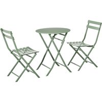 Set da Giardino 3 Pezzi Pieghevoli Acciaio Verde, 2 Sedie 42x50x81 cm, Tavolino Ø60x71 cm