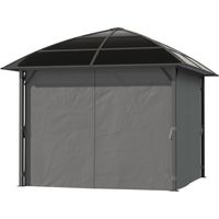 Tonnelle de jardin structure aluminium toit polycarbonate imperméable UV 60+ parois latéraux 3 x 3 m gris foncé