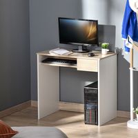Bureau de chambre. Bureau d'ordinateur en bois. Bureau avec tablette pour clavier. Blanc et chêne.