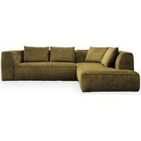 Mobilier Deco – Canapé d'angle en tissu vert – Angle droit – Large assise moelleuse – Dossier rembourré – Dimensions L285xP250xH72 cm