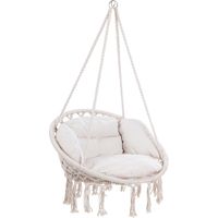 DETEX® Hängesessel bis 150kg Belastbar Boho Stil Wetterfest GS-zertifiziert Garten 360° Drehbar Hängestuhl Indoor & Outdoor inkl. bequemer Kissen creme