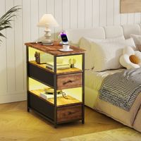 Tavolino da salotto - 58x28x61 cm - 4 ripiani con 2 cassetti in tessuto - Prese e LED RGB - Stile industriale - Marrone