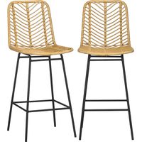 Ensemble de 2 tabourets de bar style bohème hauteur 66 cm avec repose-pieds métal et rotin PE naturel élégant