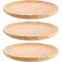 Lot de 3 Plateau Bois Rond, 25 x 25 x 2 cm Plateau Bambou, Plateau de Service Rond pour Desserts, Fromages, Charcuterie
