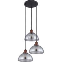 Hängelampe Holzlampe 3 flammig Glasschirm Pendelleuchte Hängeleuchte Wohnzimmerlampe, Metall Glas, schwarz braun, 3x E27 Fassungen, DxH 47x120 cm
