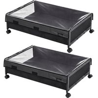 Levede Under Bed Storage Box with Lid Wheels, 48L, Metal Frame, Black, 2 Packs