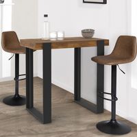 Mesa alta de bar PHOENIX de madera oscura con efecto envejecido y negra 113 cm
