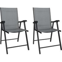 Folding Garden Chairs Set of 2, Foldable Garden Dining Chairs with High Back, Armrests, Texteline Seat, Light Grey