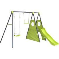 Portique de jeu en métal avec toboggan "Kylian" - 4 agrès - Vert