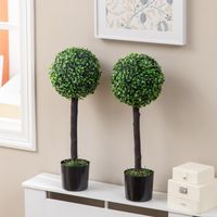 Ensemble de 2 Buissons Artificiels Décoratifs 60 cm Buis Synthétique pour Décoration Intérieure et Extérieure Ø20x60 cm Vert