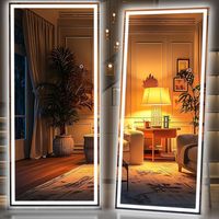 Hasipu 210x90cm Spiegel in voller Länge mit LED-Lichtern, Freistehender Bodenspiegel, Wandspiegel, Beleuchteter Kosmetikspiegel, LED Spiegel in voller Größe, Stehspiegel für Schlafzimmer