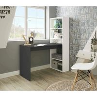 Schreibtisch Denton, Wendeschreibtisch mit Bücherregal mit 5 Böden, Studier- oder Bürotisch für PC-Buchhalter, cm 120x53h144, Weiß und Anthrazit
