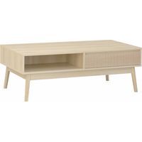 Grooved wood detail coffee table, Linear, Natural, 110x59x39 cm