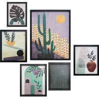 Ensemble de 6 toiles encadrées, dans des tons verts, violets et noirs 50x40cm 30x25cm