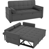 Homcom – Canapé convertible 2 places 3-en-1 – Lit gigogne double – Dossier réglable 7 positions – Tissu aspect lin gris – 80,5x137,5x84cm