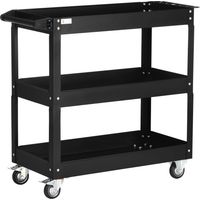Chariot d'atelier en acier à 3 étagères sur roulettes avec poignée - charge max. 150 kg - 83 x 35,3 x 76 cm Noir