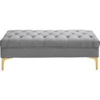 Panca Imbottita Vellutato Grigio Base Metallo Dorato 118x45x42cm