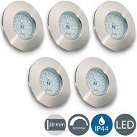 B.K.Licht lot de 5 spots LED encastrables IP44 ultra-plat dimmable spéciale salle de bain platine LED 5,5W intégrée blanc chaud sans transformateur